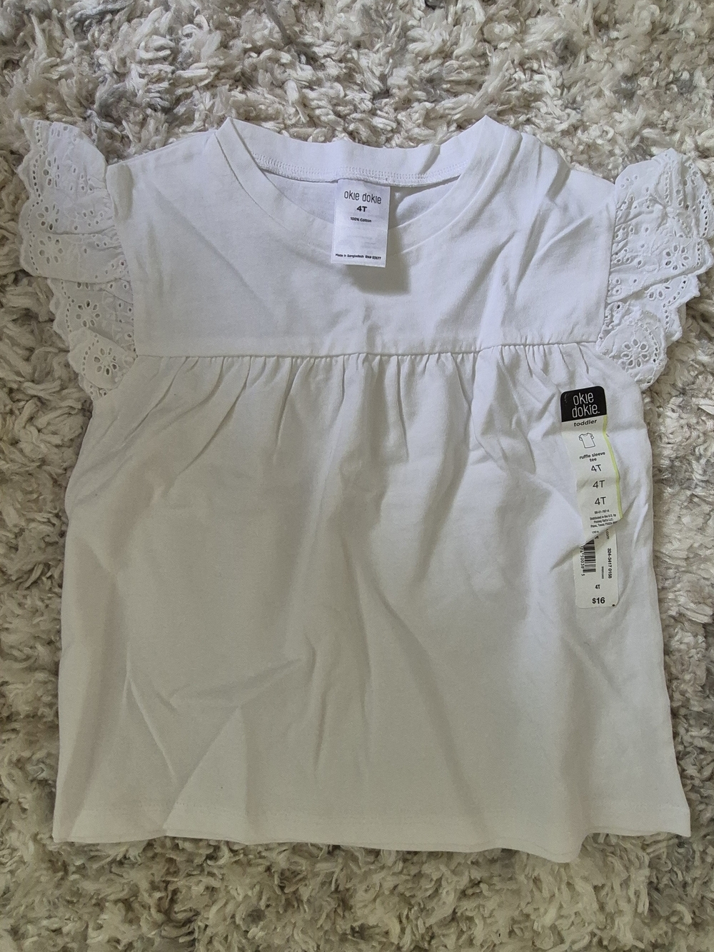 okie dokie White Eyelet Flutter Sleeve Tee
